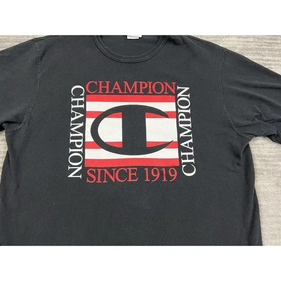 Vintage Champion‎ Shirt Mens XL Black Short Sleeve Cotton Haiti 90s Y2K - Picture 4 of 9